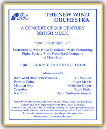 World Premier at the Purcell Room, London